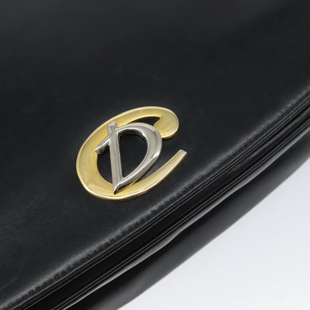 Christian Dior Chain Shoulder Bag Leather Black Gold Auth ep12110