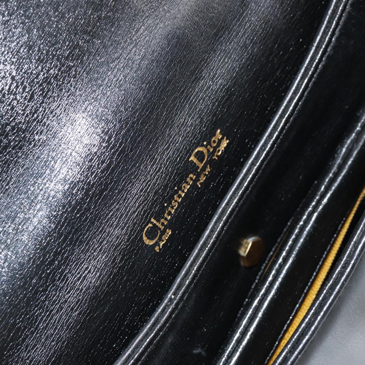 Christian Dior Chain Shoulder Bag Leather Black Gold Auth ep12110