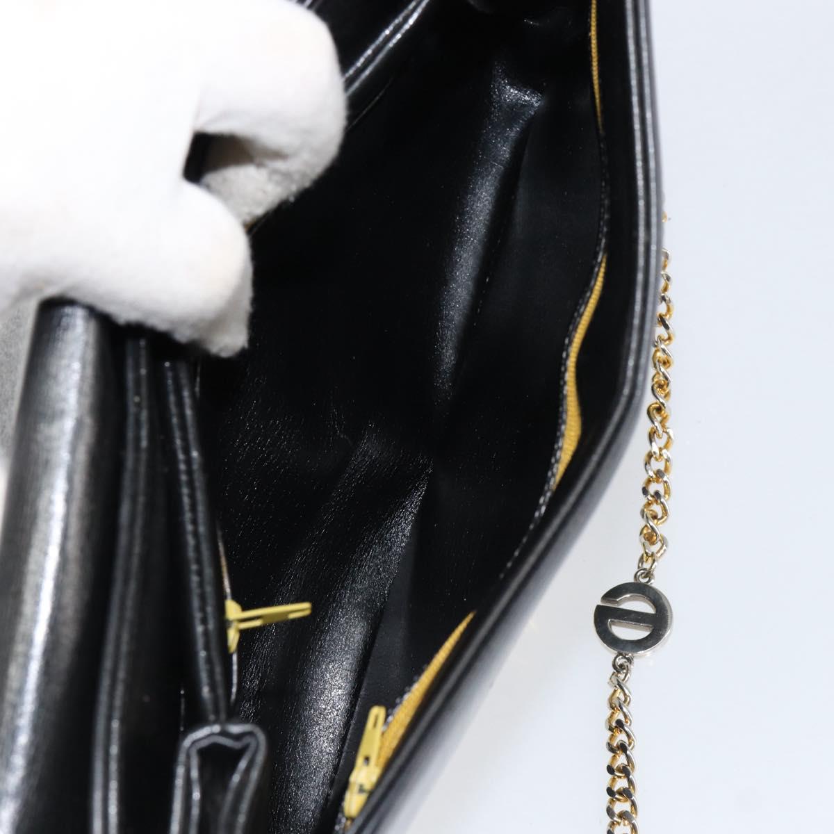Christian Dior Chain Shoulder Bag Leather Black Gold Auth ep12110