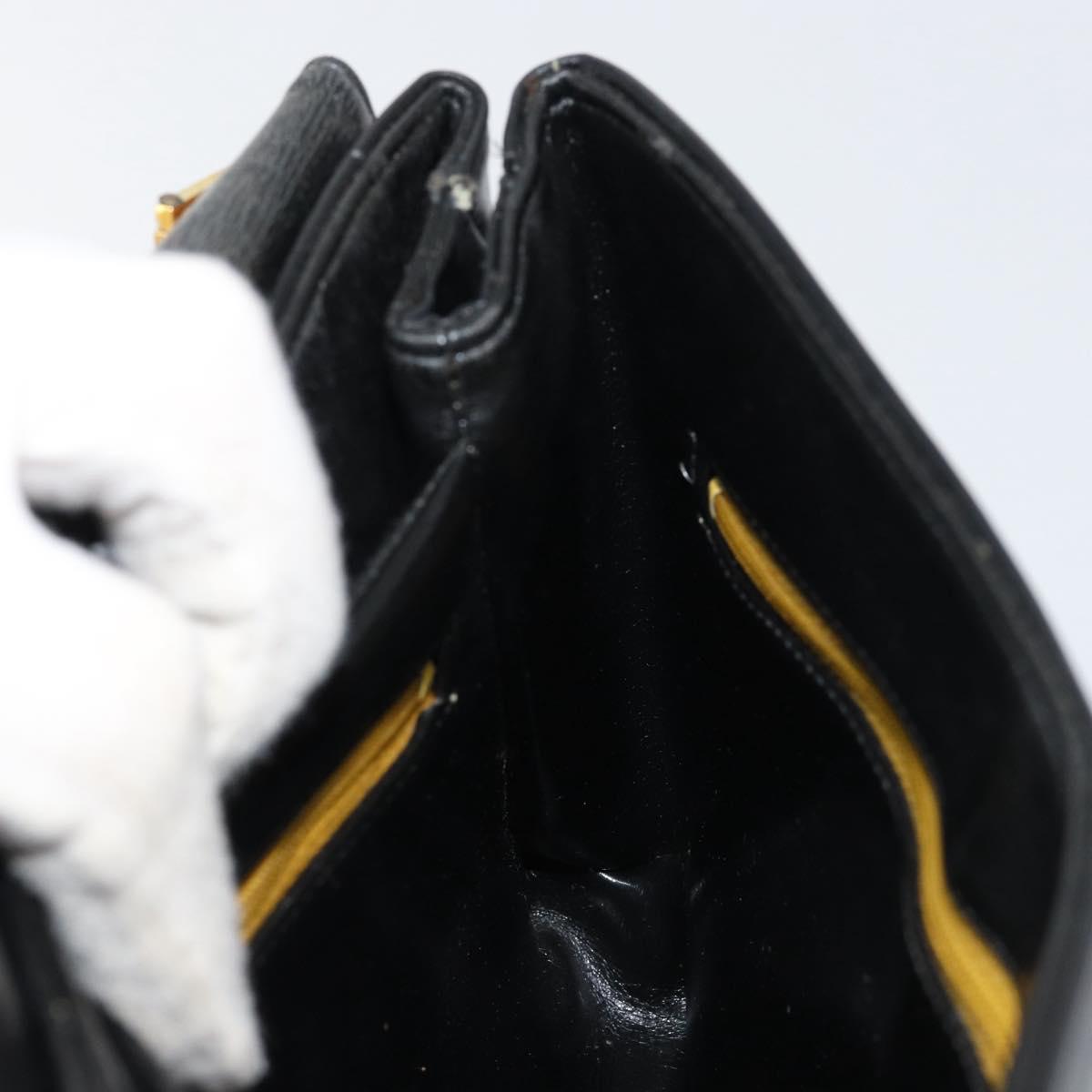 Christian Dior Chain Shoulder Bag Leather Black Gold Auth ep12110