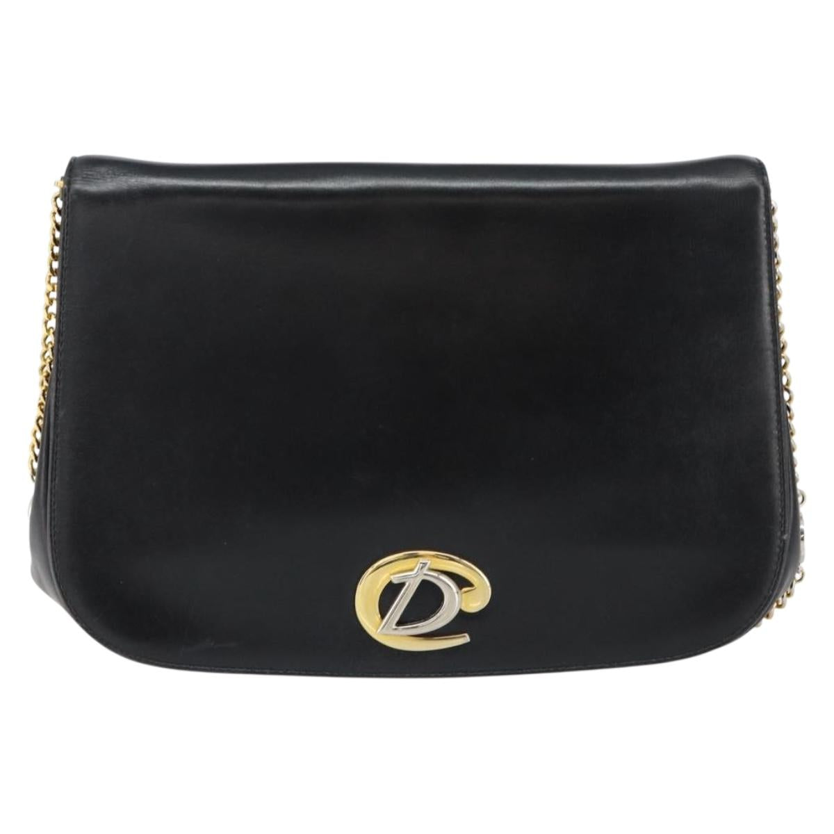 Christian Dior Chain Shoulder Bag Leather Black Gold Auth ep12110