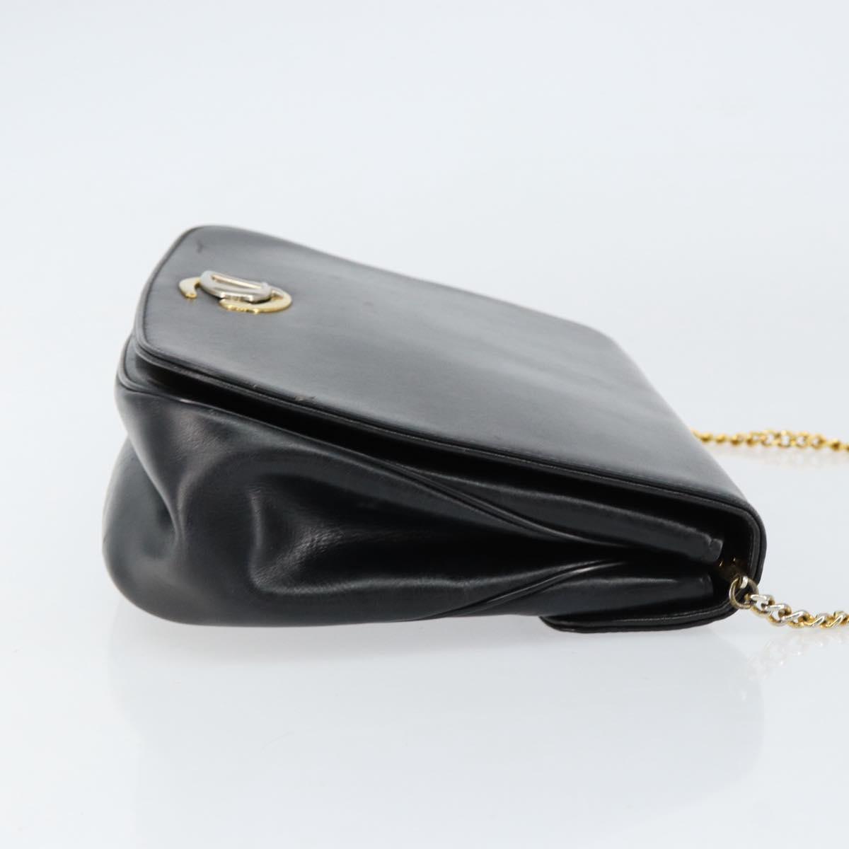 Christian Dior Chain Shoulder Bag Leather Black Gold Auth ep12110