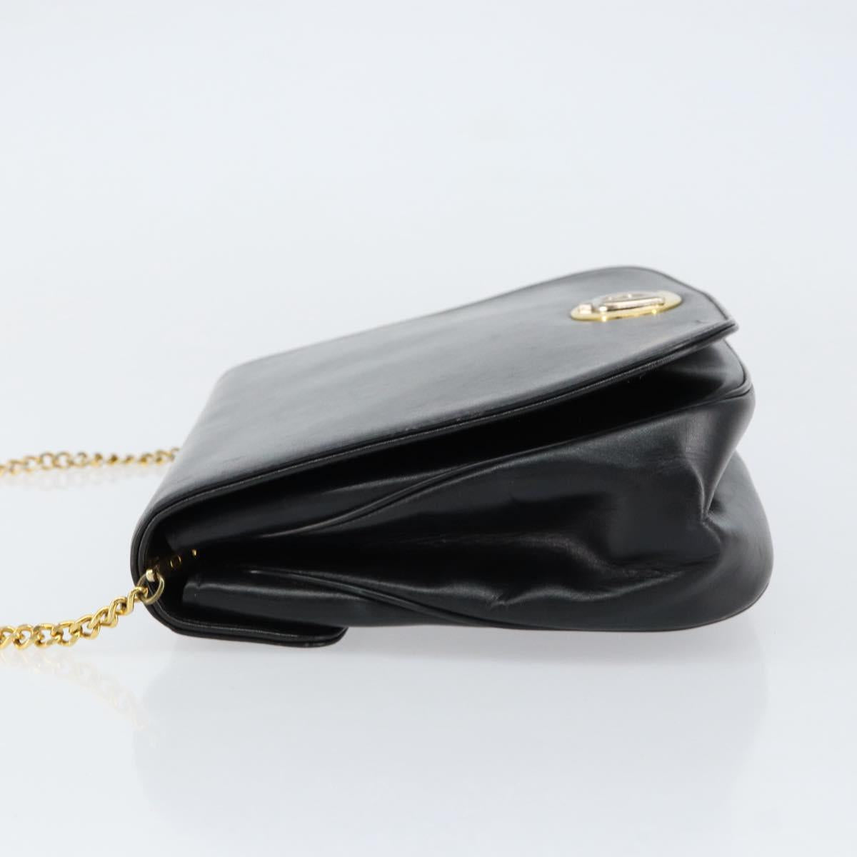 Christian Dior Chain Shoulder Bag Leather Black Gold Auth ep12110