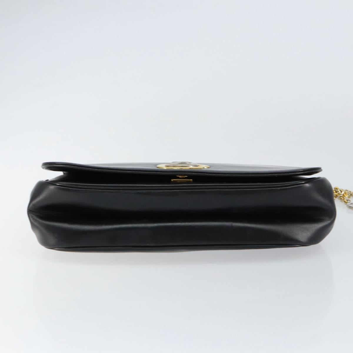 Christian Dior Chain Shoulder Bag Leather Black Gold Auth ep12110