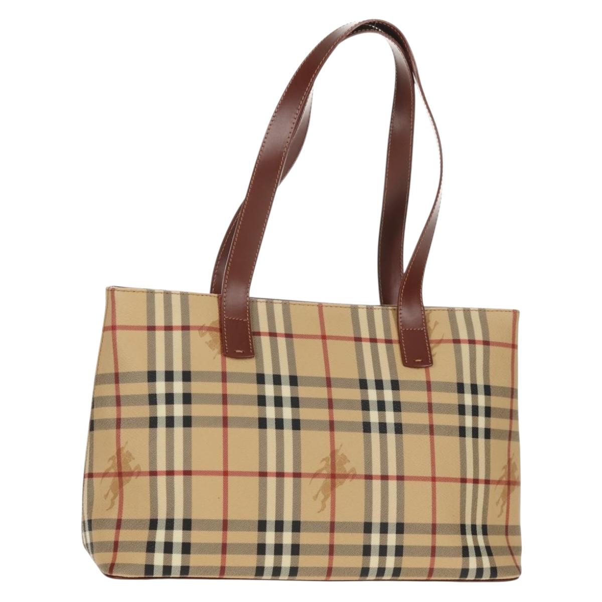 BURBERRY Nova Check Tote Bag PVC Beige Gold Auth ep12112A