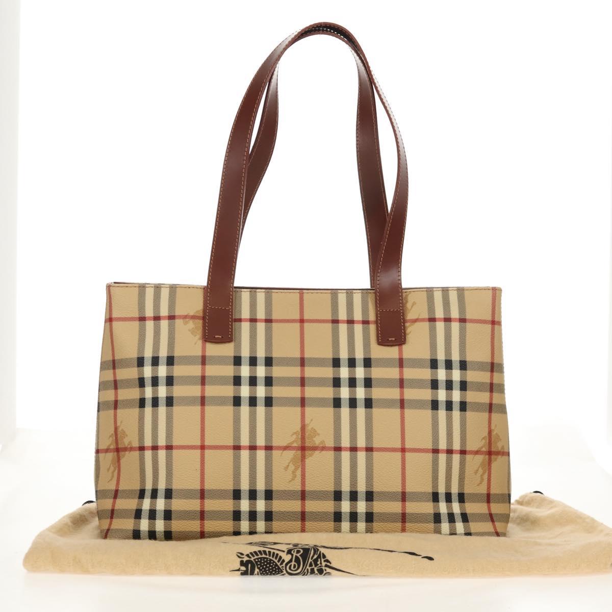 BURBERRY Nova Check Tote Bag PVC Beige Gold Auth ep12112A