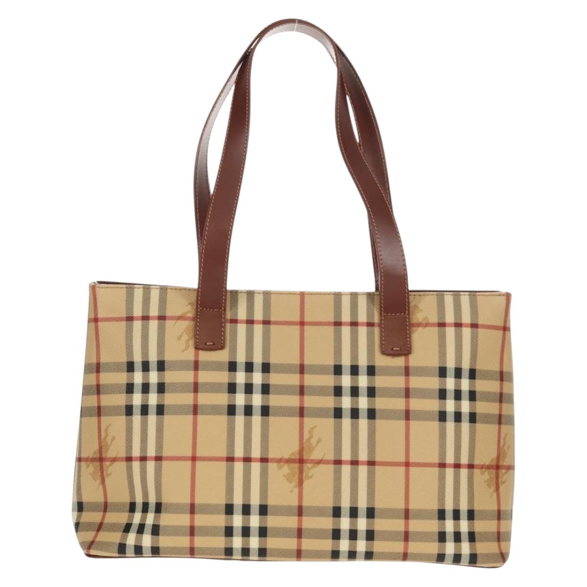 BURBERRY Nova Check Tote Bag PVC Beige Gold Auth ep12112A