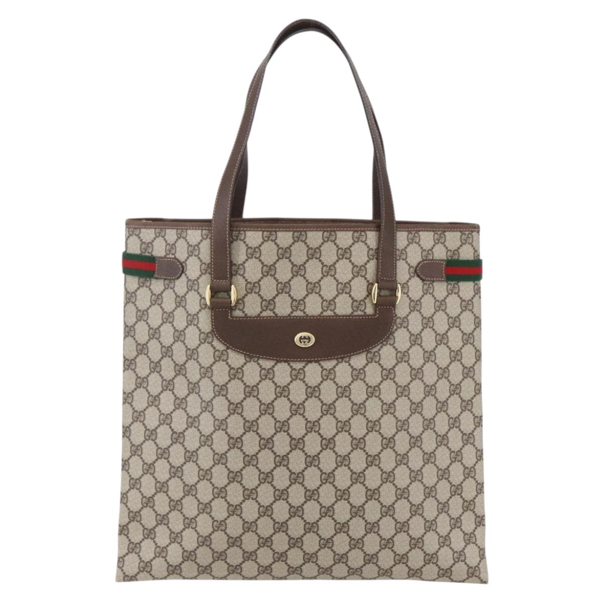 GUCCI GG Supreme Web Sherry Line Tote Bag PVC Beige 39 02 091 Auth ep12117