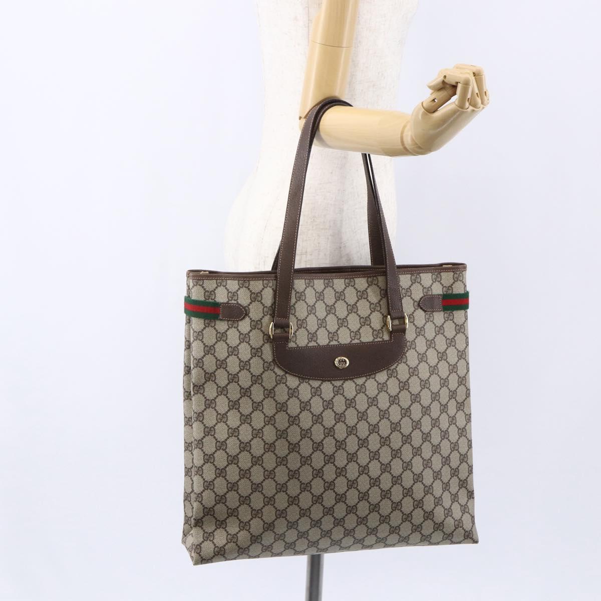 GUCCI GG Supreme Web Sherry Line Tote Bag PVC Beige 39 02 091 Auth ep12117