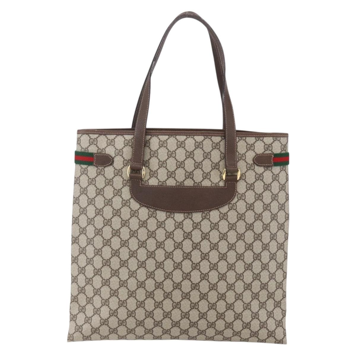 GUCCI GG Supreme Web Sherry Line Tote Bag PVC Beige 39 02 091 Auth ep12117