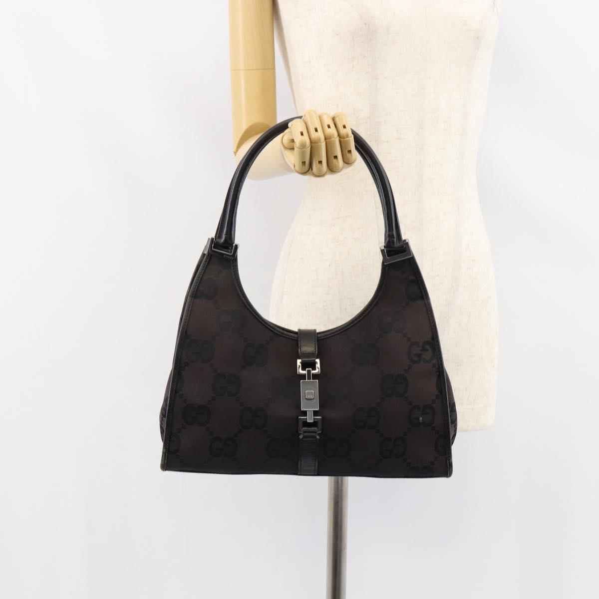 GUCCI GG Canvas Jackie Hand Bag Black Silver 002 1067 2123 Auth ep12122
