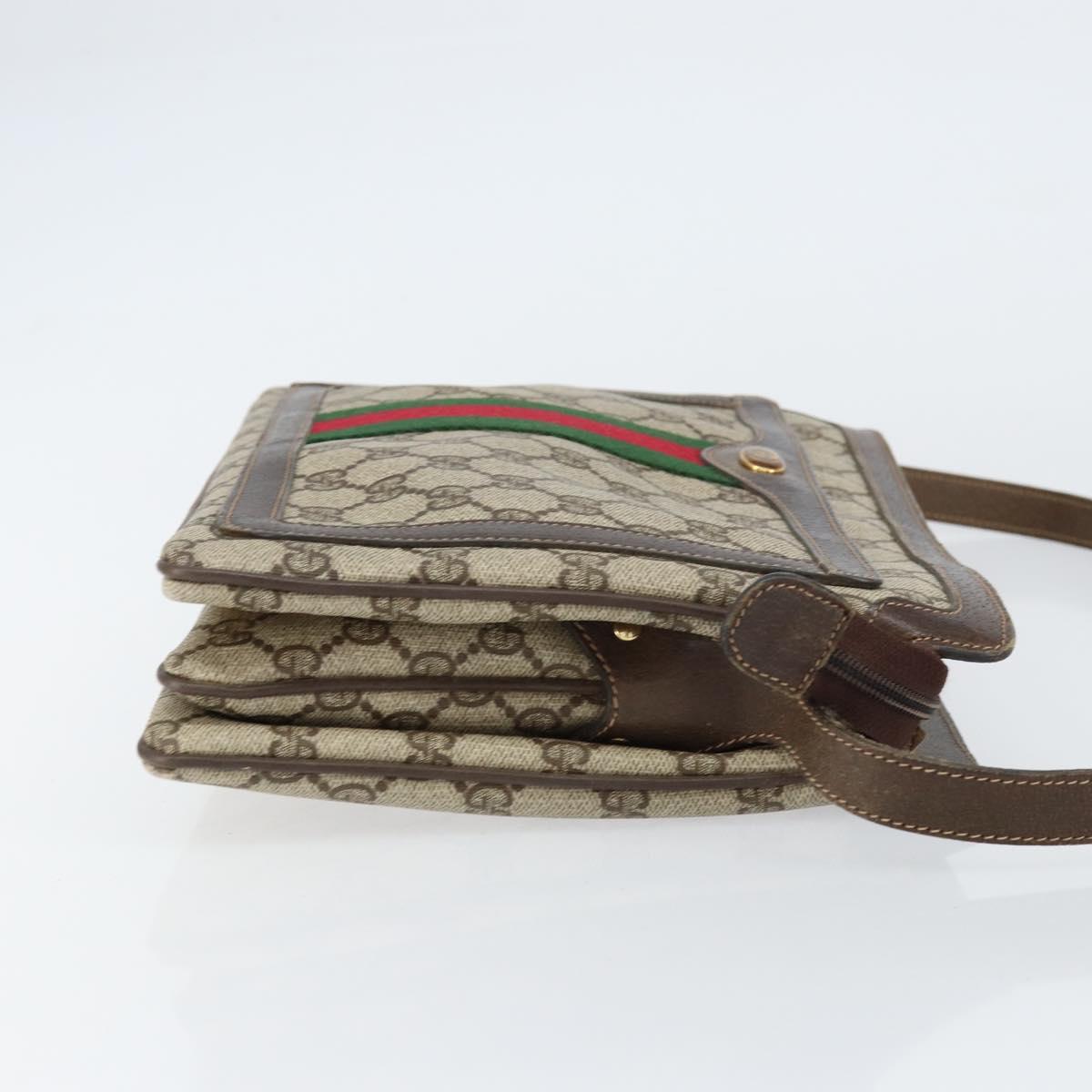 GUCCI GG Supreme Web Sherry Line Shoulder Bag PVC Beige Gold Auth ep12123