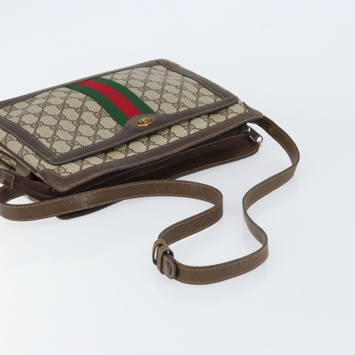 GUCCI GG Supreme Web Sherry Line Shoulder Bag PVC Beige Gold Auth ep12123