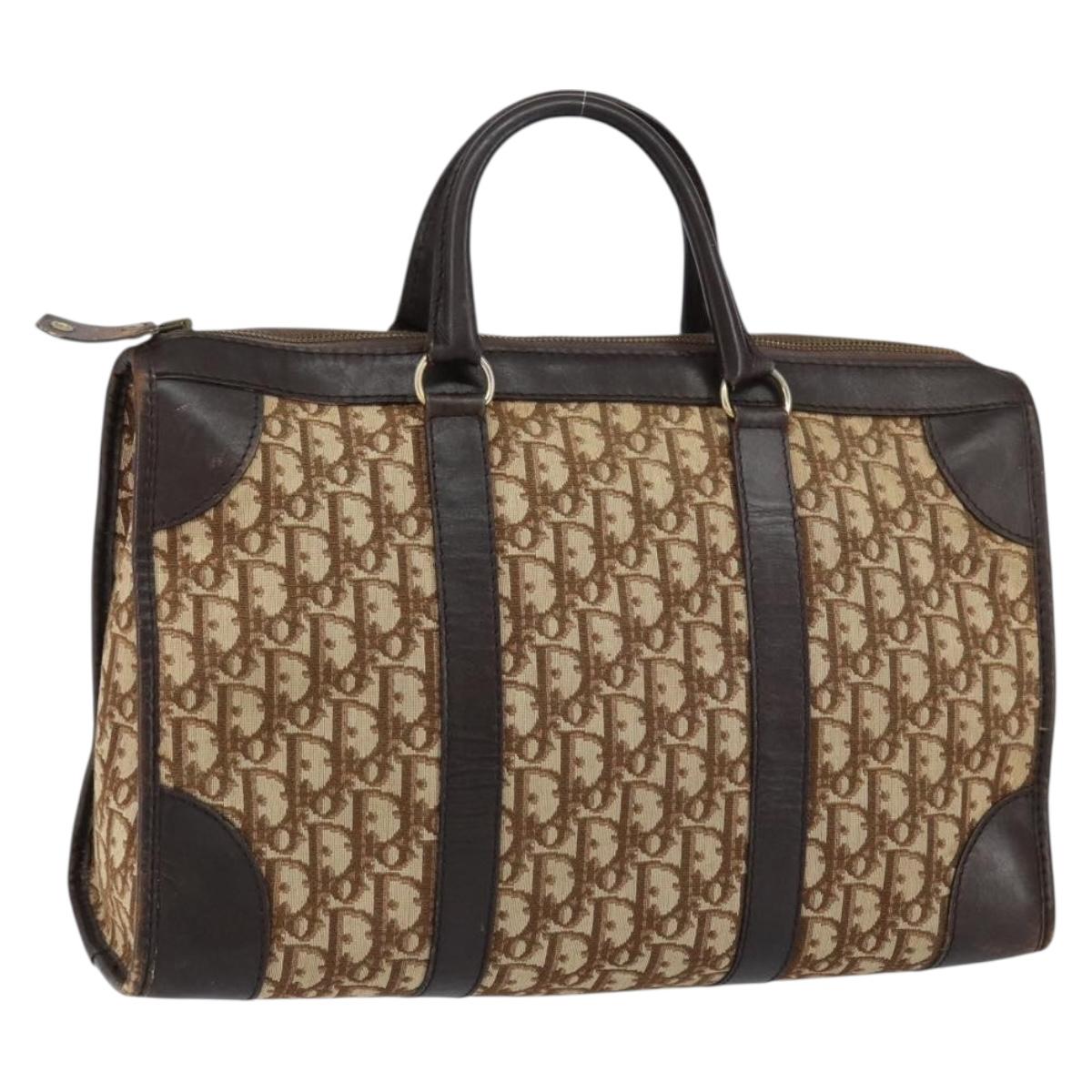 Christian Dior Trotter Canvas Boston Bag Beige Gold Auth ep12125