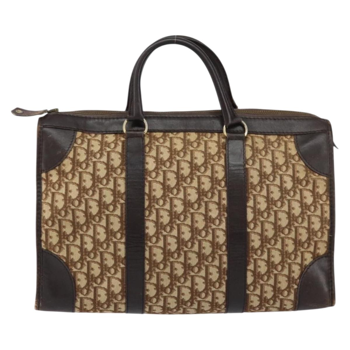 Christian Dior Trotter Canvas Boston Bag Beige Gold Auth ep12125