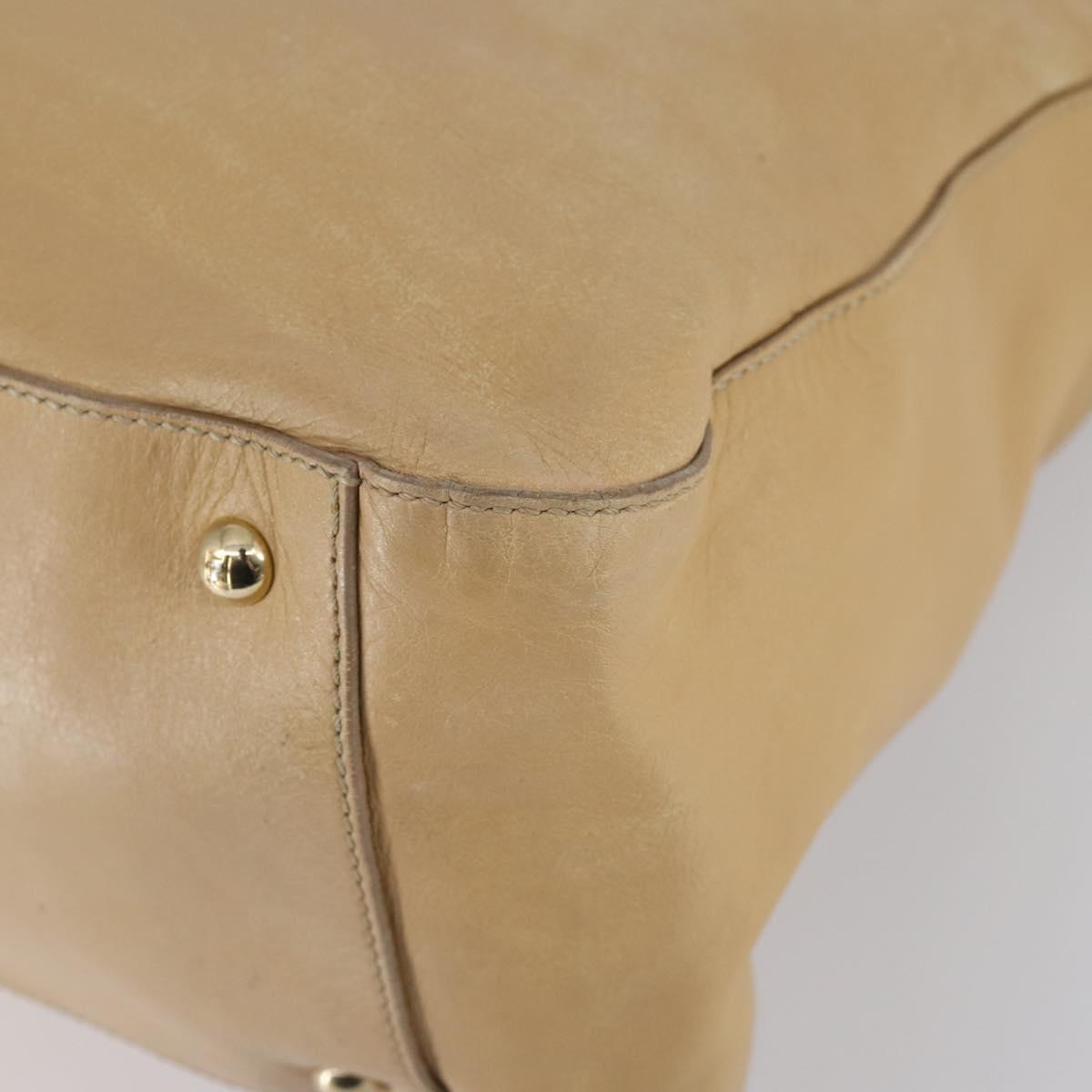 FENDI Tote Bag Leather 2way Beige Gold Auth ep12126