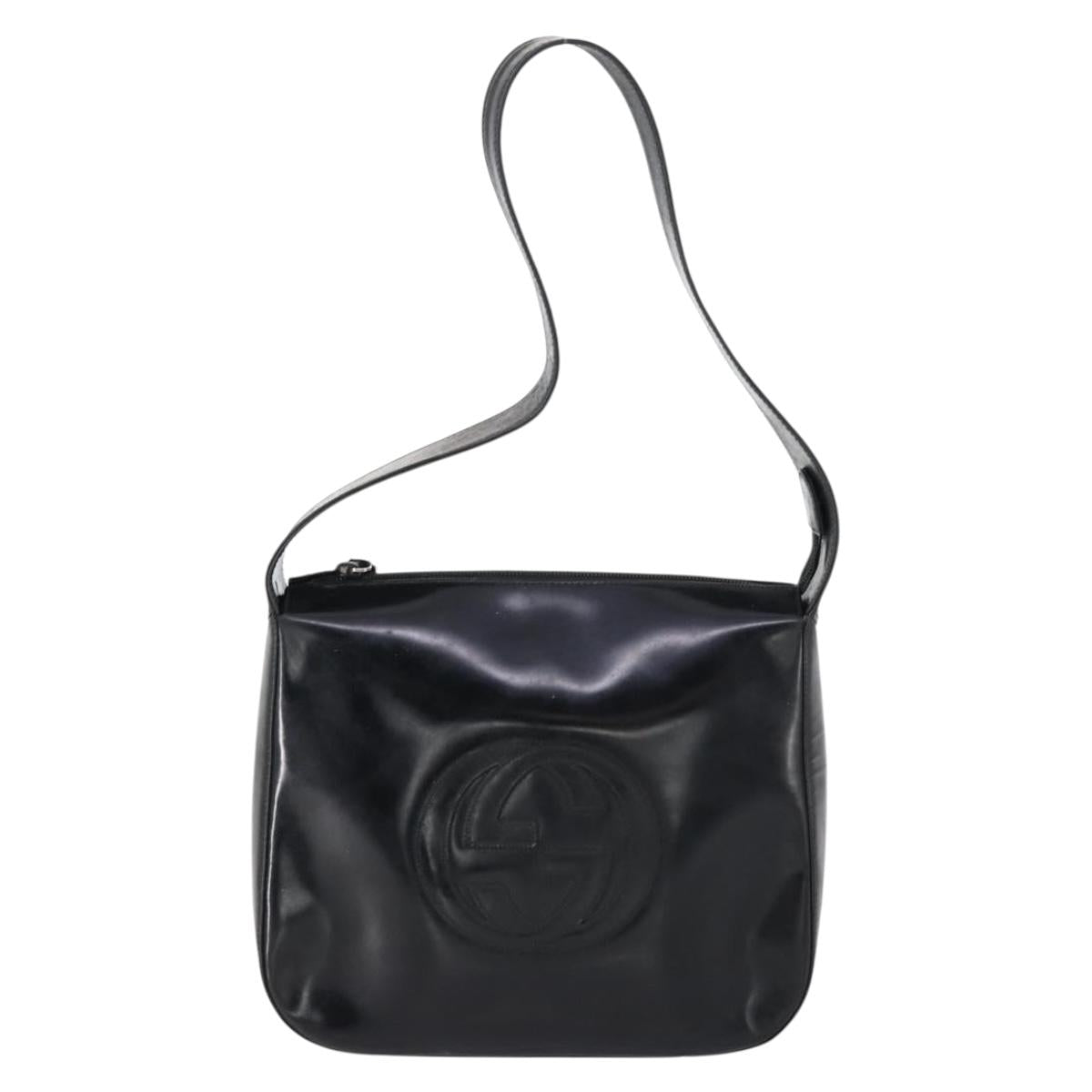 GUCCI Shoulder Bag Enamel Black Auth ep12128