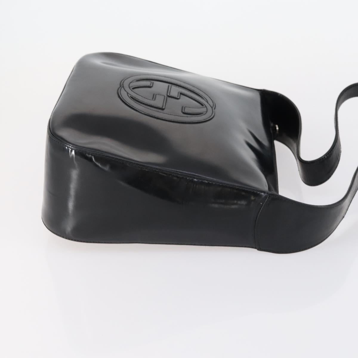 GUCCI Shoulder Bag Enamel Black Auth ep12128