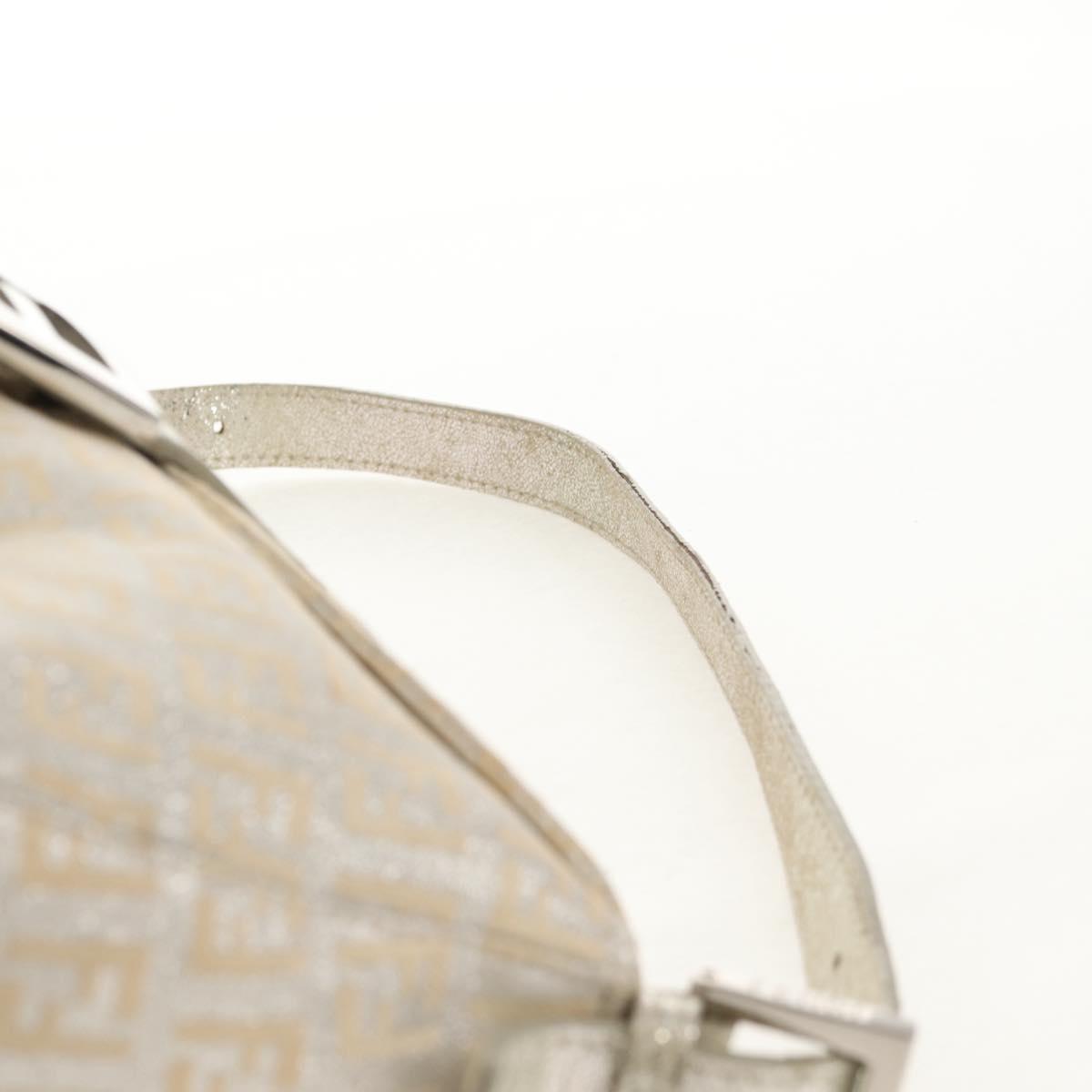 FENDI Zucchino Canvas Mamma Baguette Shoulder Bag Silver Auth ep12129V