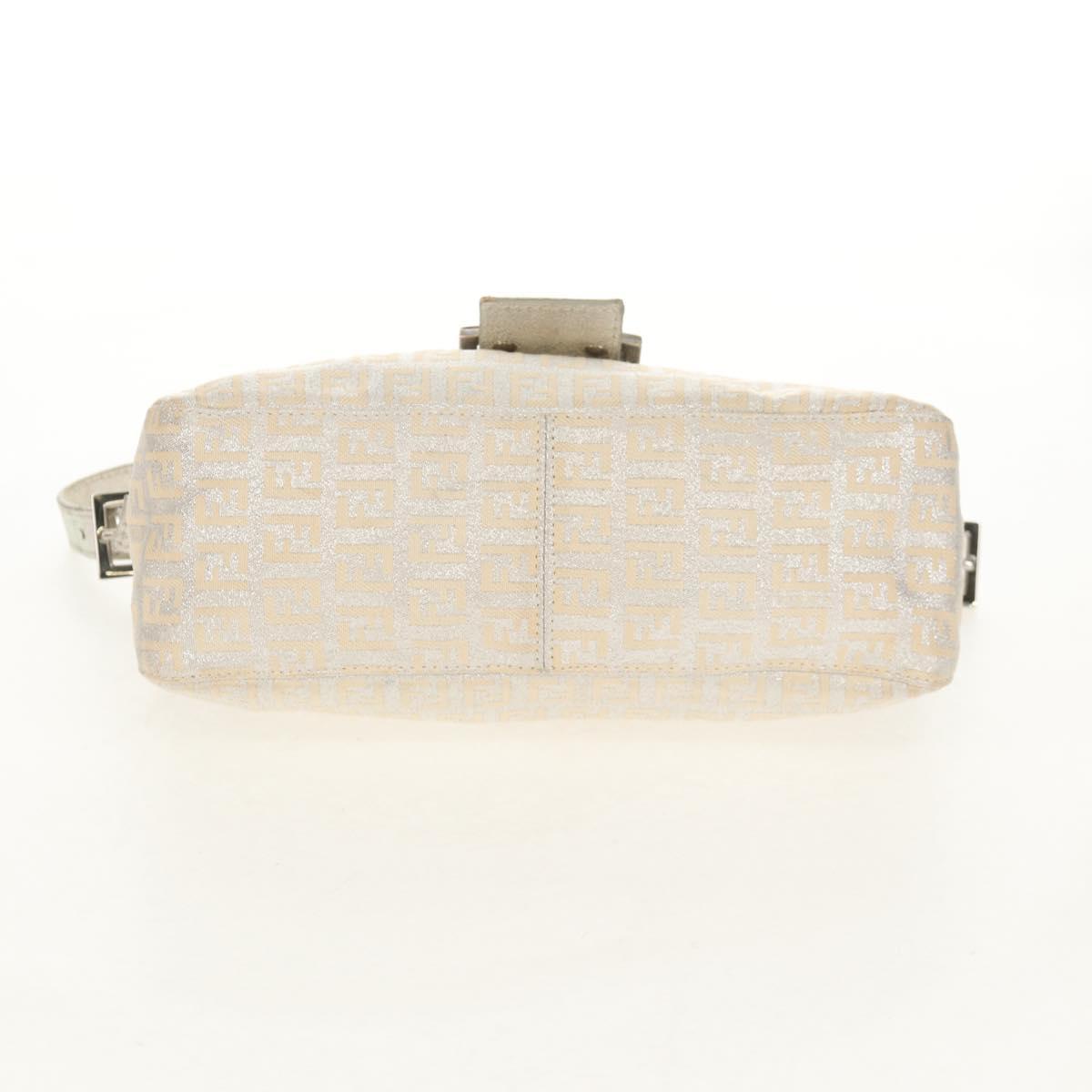 FENDI Zucchino Canvas Mamma Baguette Shoulder Bag Silver Auth ep12129V