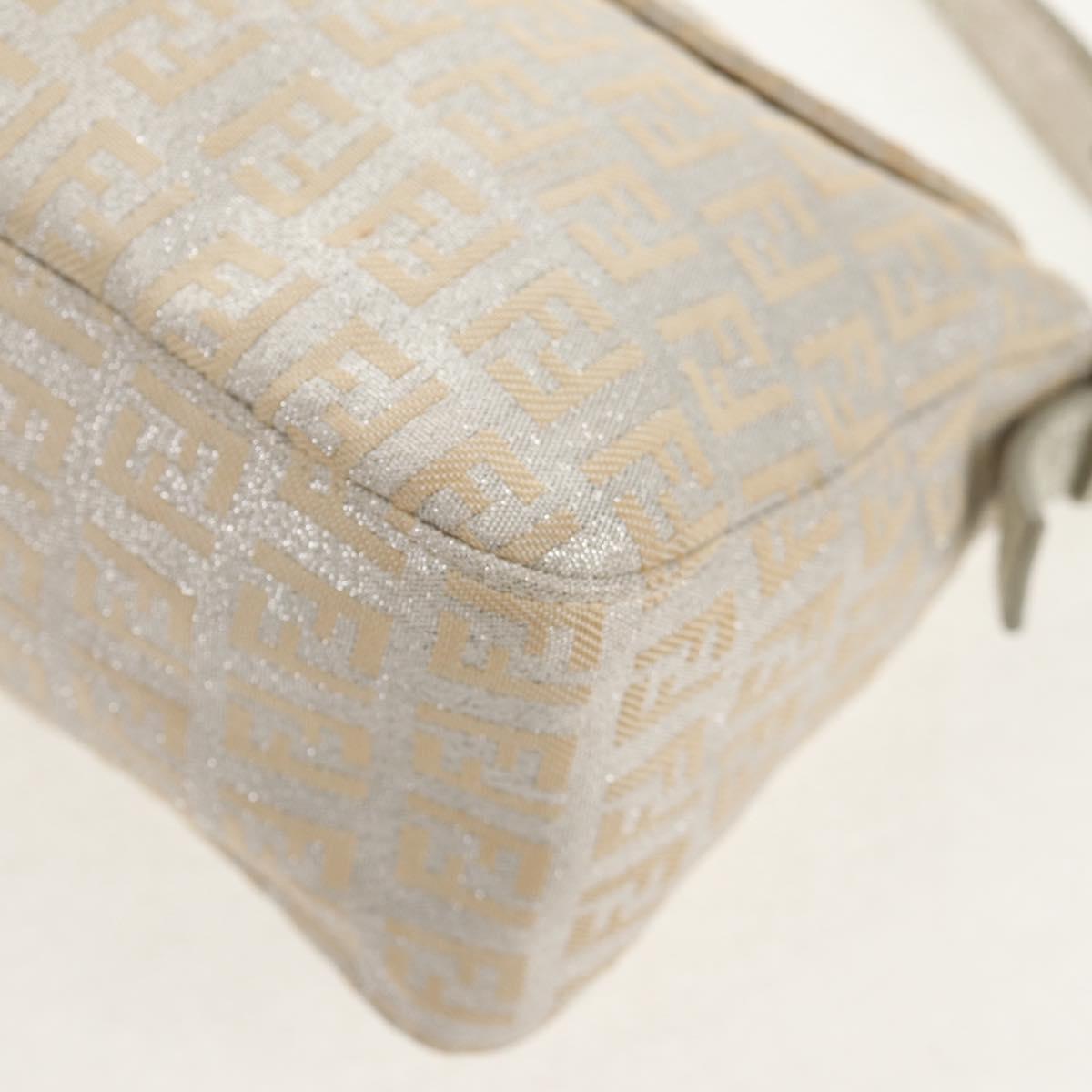 FENDI Zucchino Canvas Mamma Baguette Shoulder Bag Silver Auth ep12129V