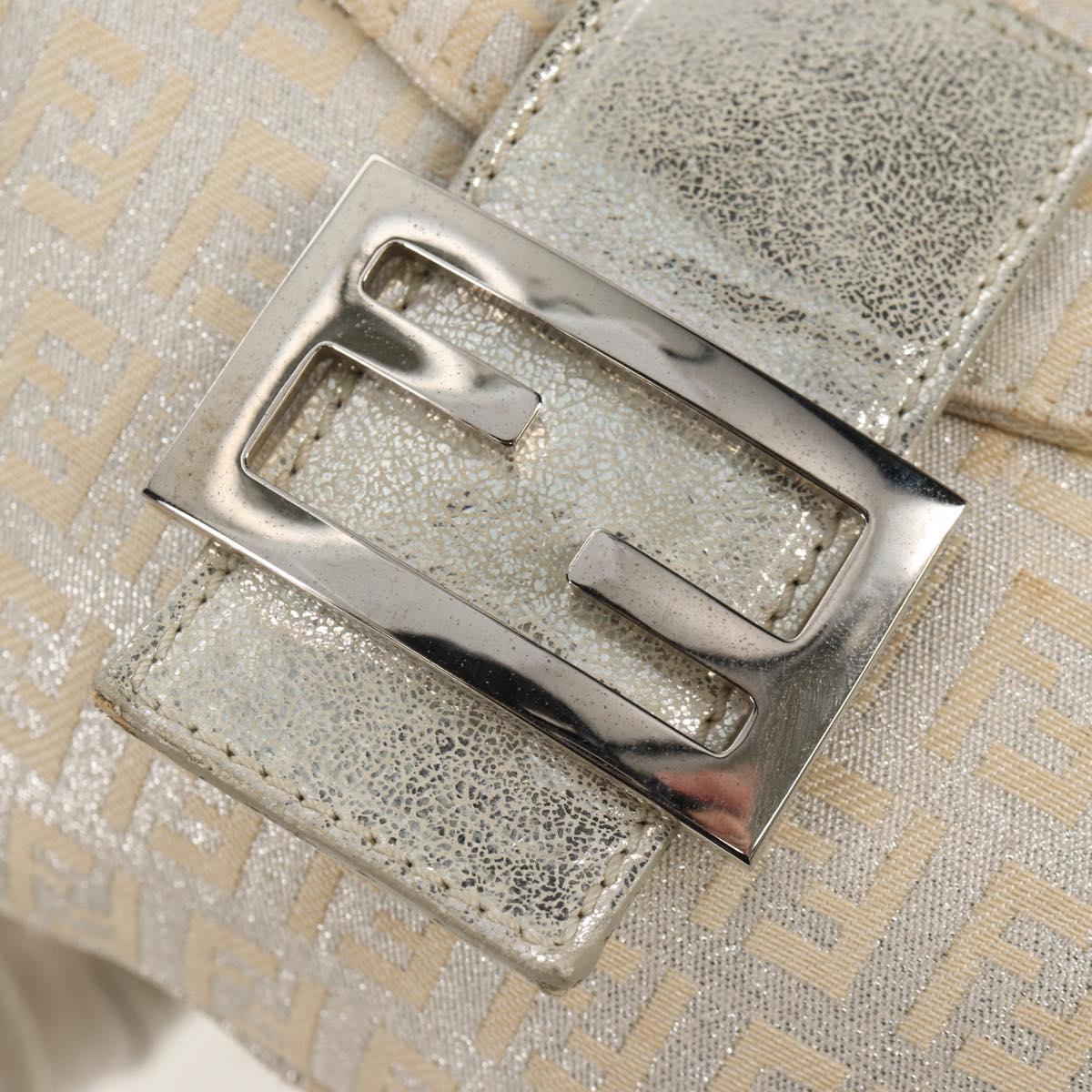 FENDI Zucchino Canvas Mamma Baguette Shoulder Bag Silver Auth ep12129V