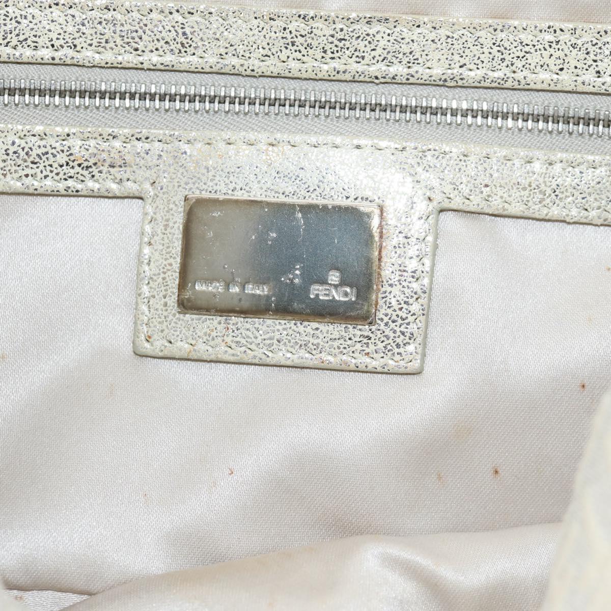 FENDI Zucchino Canvas Mamma Baguette Shoulder Bag Silver Auth ep12129V