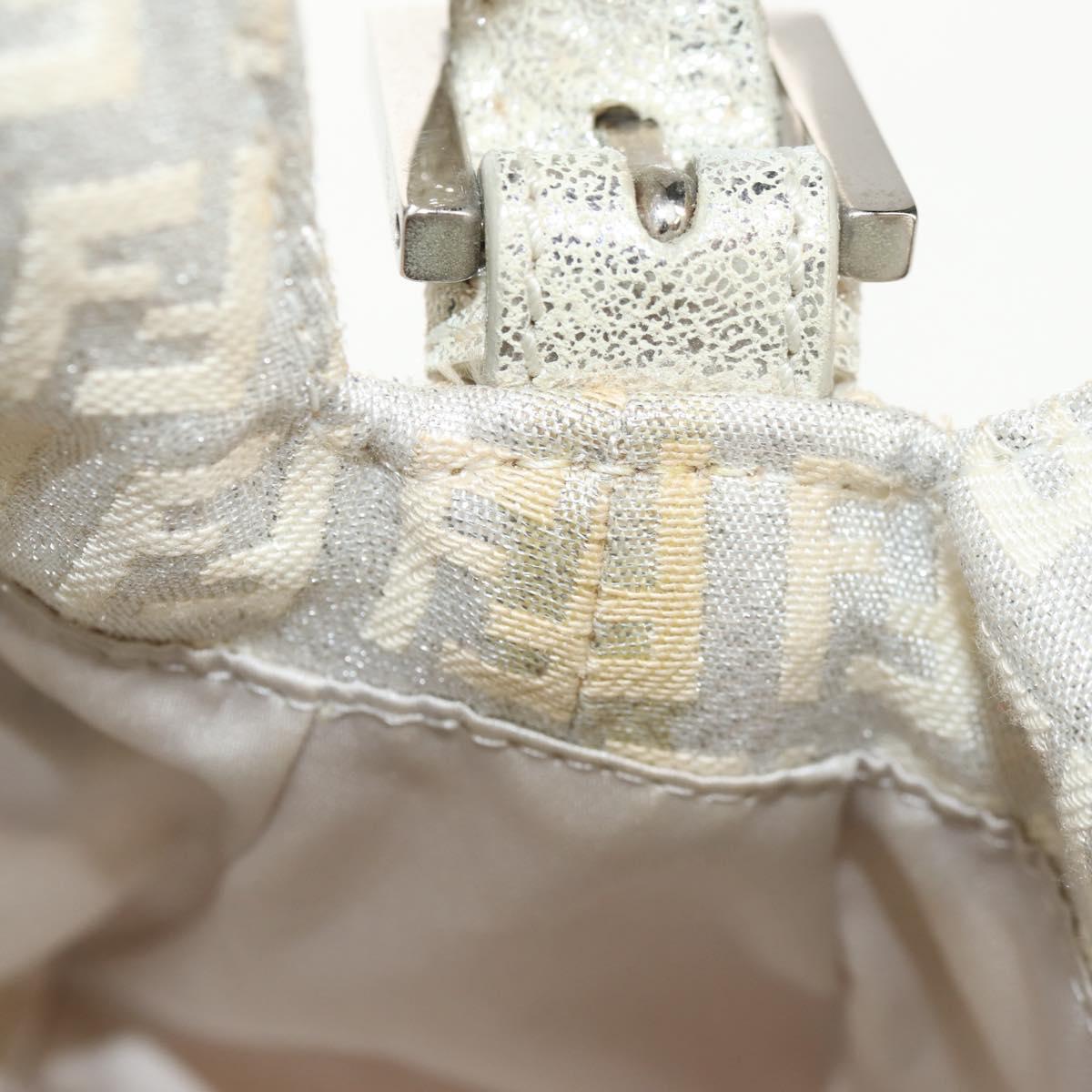 FENDI Zucchino Canvas Mamma Baguette Shoulder Bag Silver Auth ep12129V