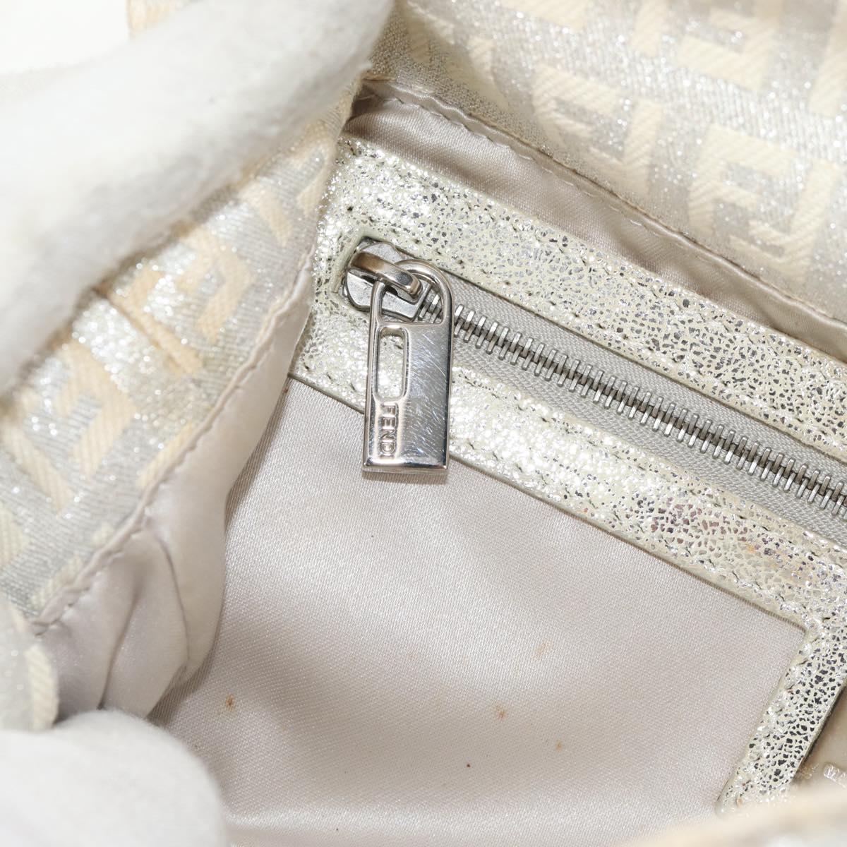 FENDI Zucchino Canvas Mamma Baguette Shoulder Bag Silver Auth ep12129V