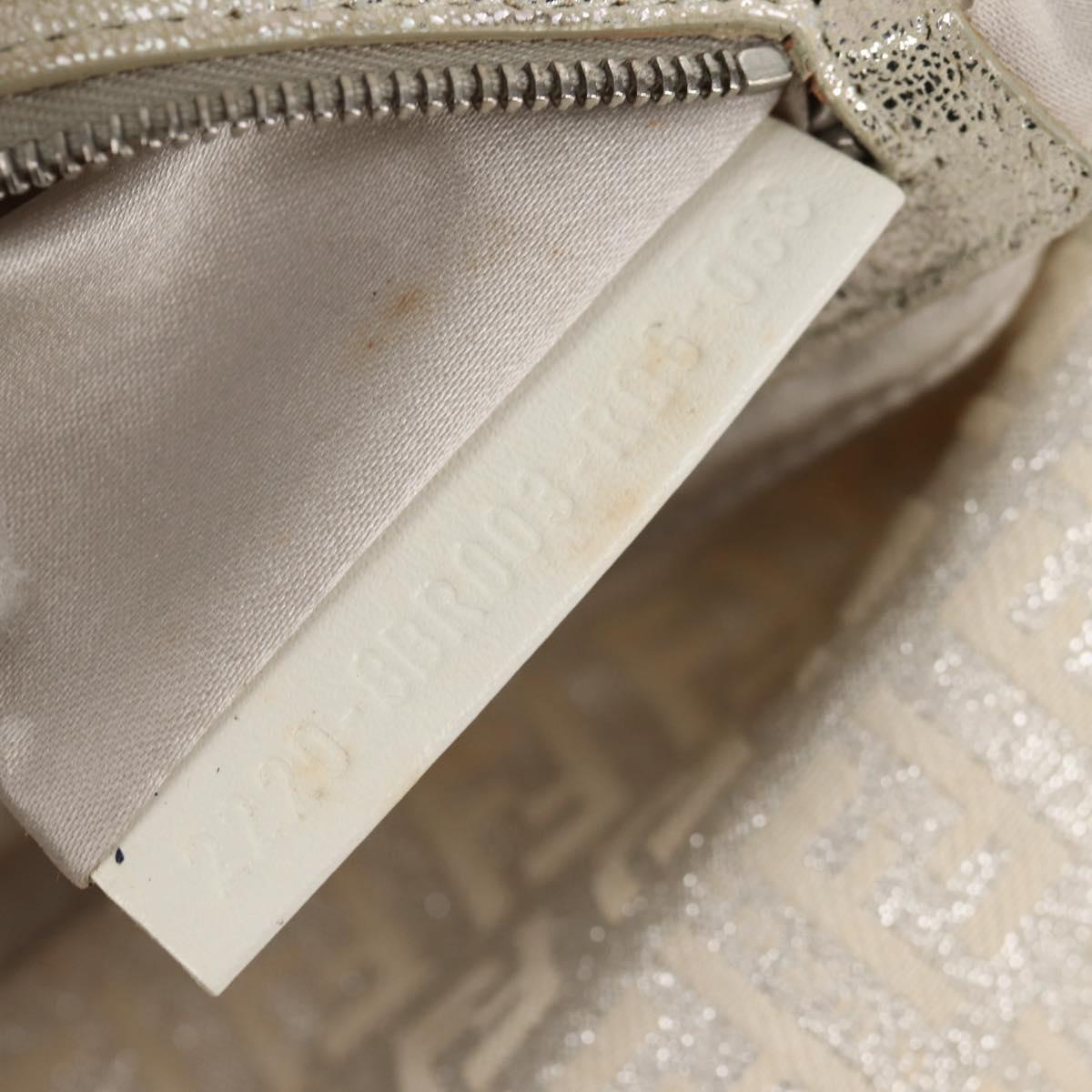 FENDI Zucchino Canvas Mamma Baguette Shoulder Bag Silver Auth ep12129V
