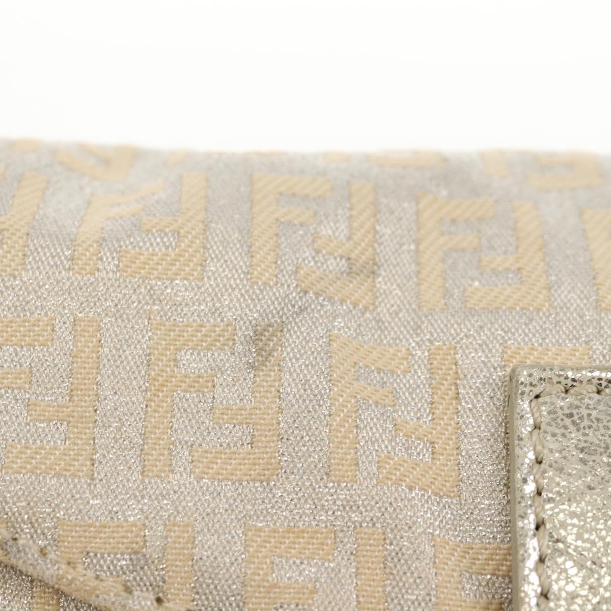 FENDI Zucchino Canvas Mamma Baguette Shoulder Bag Silver Auth ep12129V