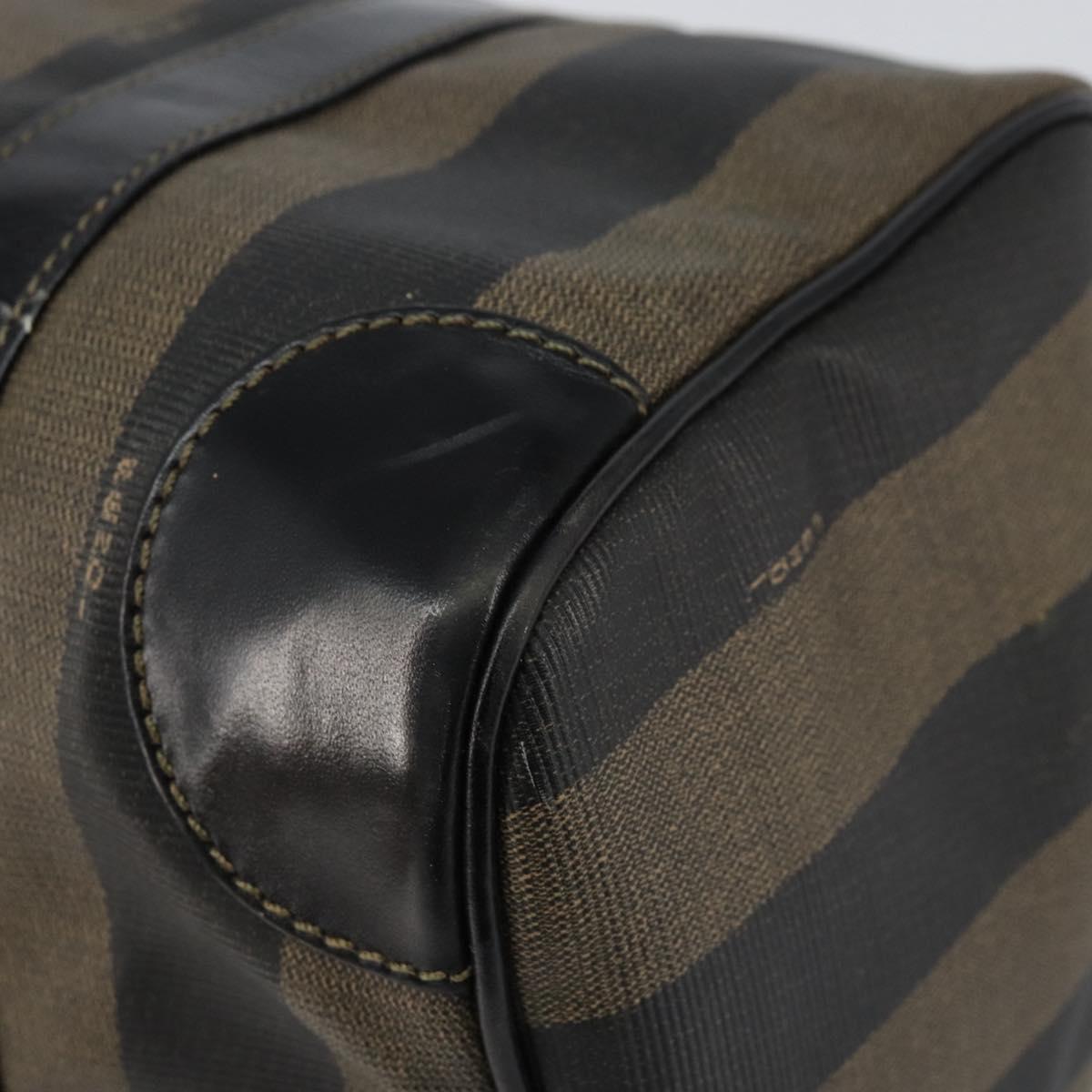 FENDI Pecan Canvas Boston Bag PVC Black Brown gold Auth ep12130