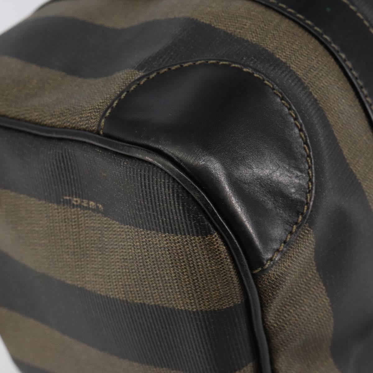 FENDI Pecan Canvas Boston Bag PVC Black Brown gold Auth ep12130