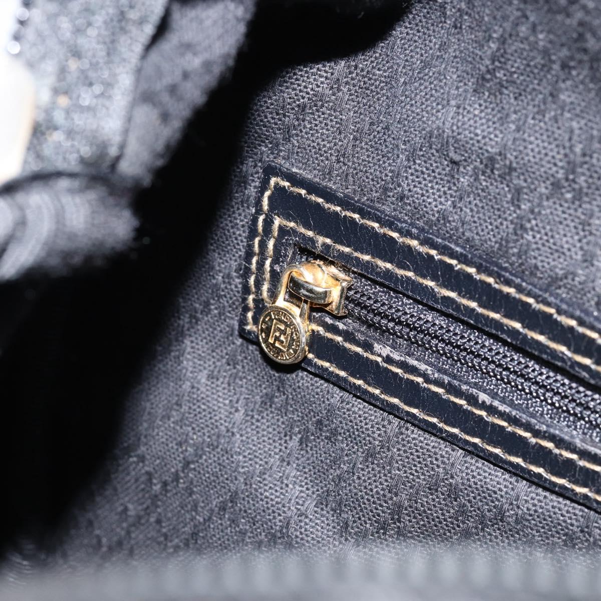 FENDI Pecan Canvas Boston Bag PVC Black Brown gold Auth ep12130