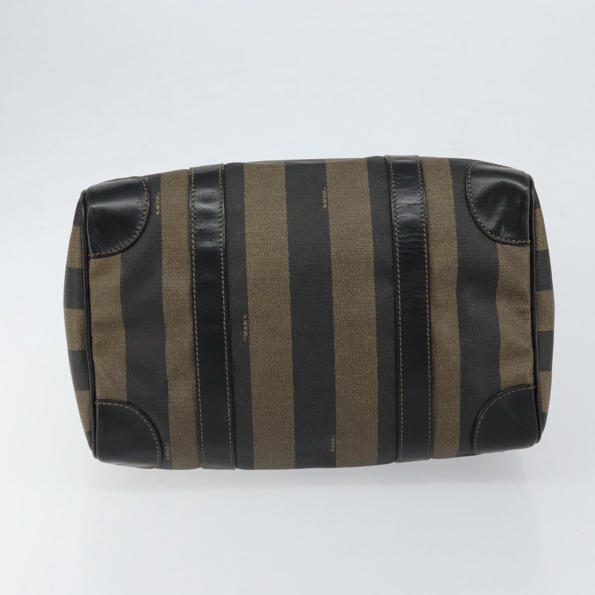 FENDI Pecan Canvas Boston Bag PVC Black Brown gold Auth ep12130