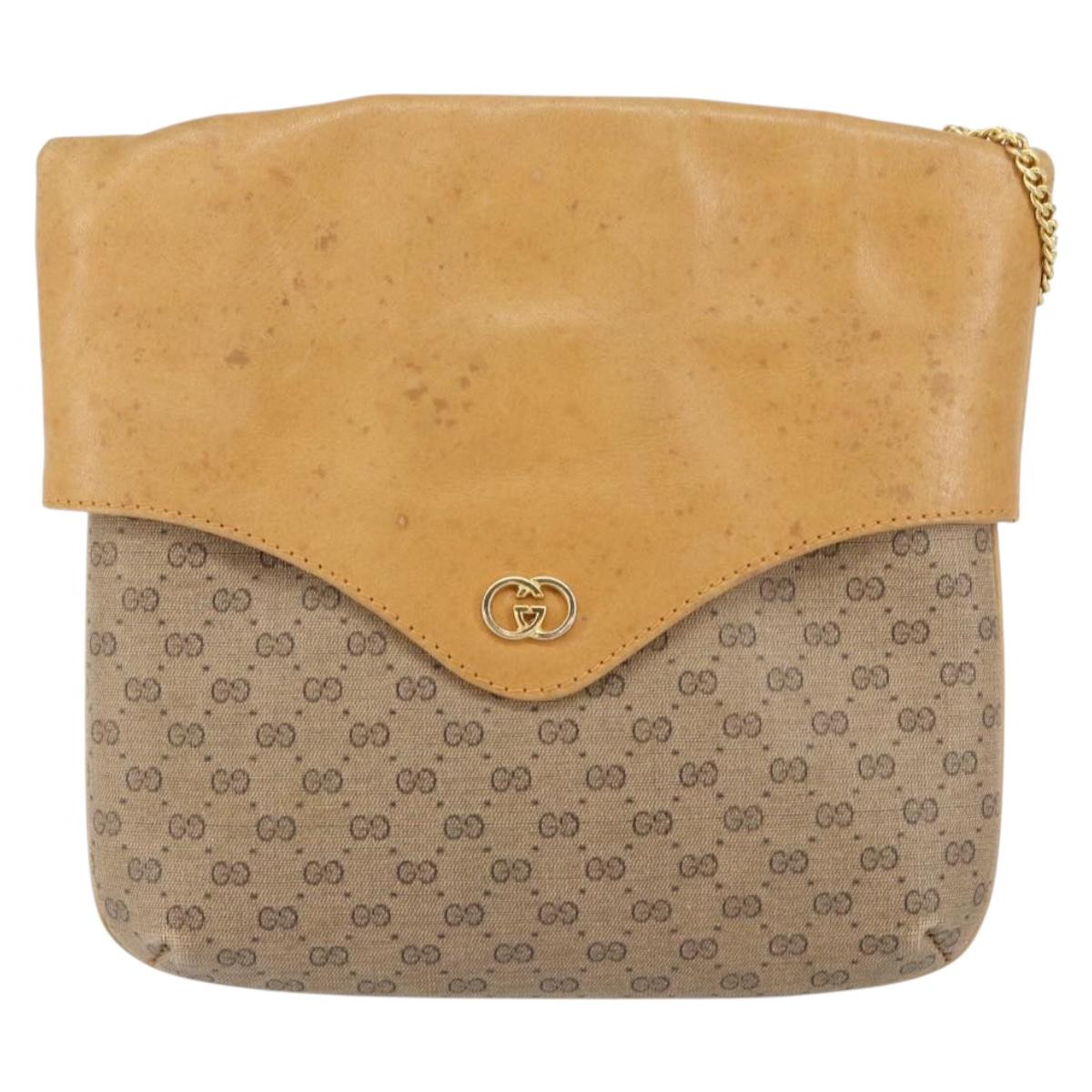 GUCCI Micro GG Supreme Chain Shoulder Bag PVC Leather Beige Gold Auth ep12132