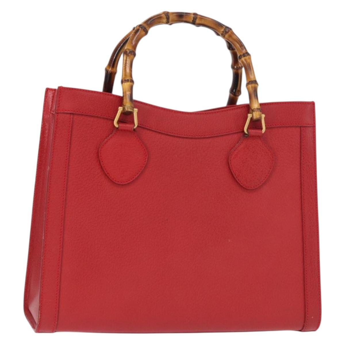 GUCCI Bamboo Hand Bag Leather Red Gold 002 0260 2615 Auth ep12137