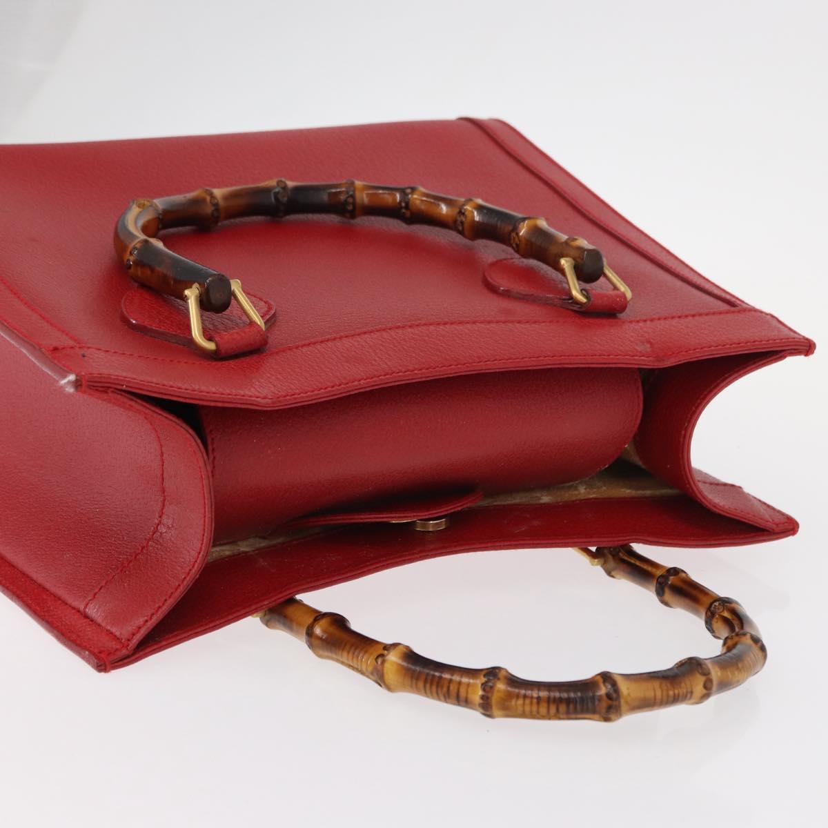 GUCCI Bamboo Hand Bag Leather Red Gold 002 0260 2615 Auth ep12137