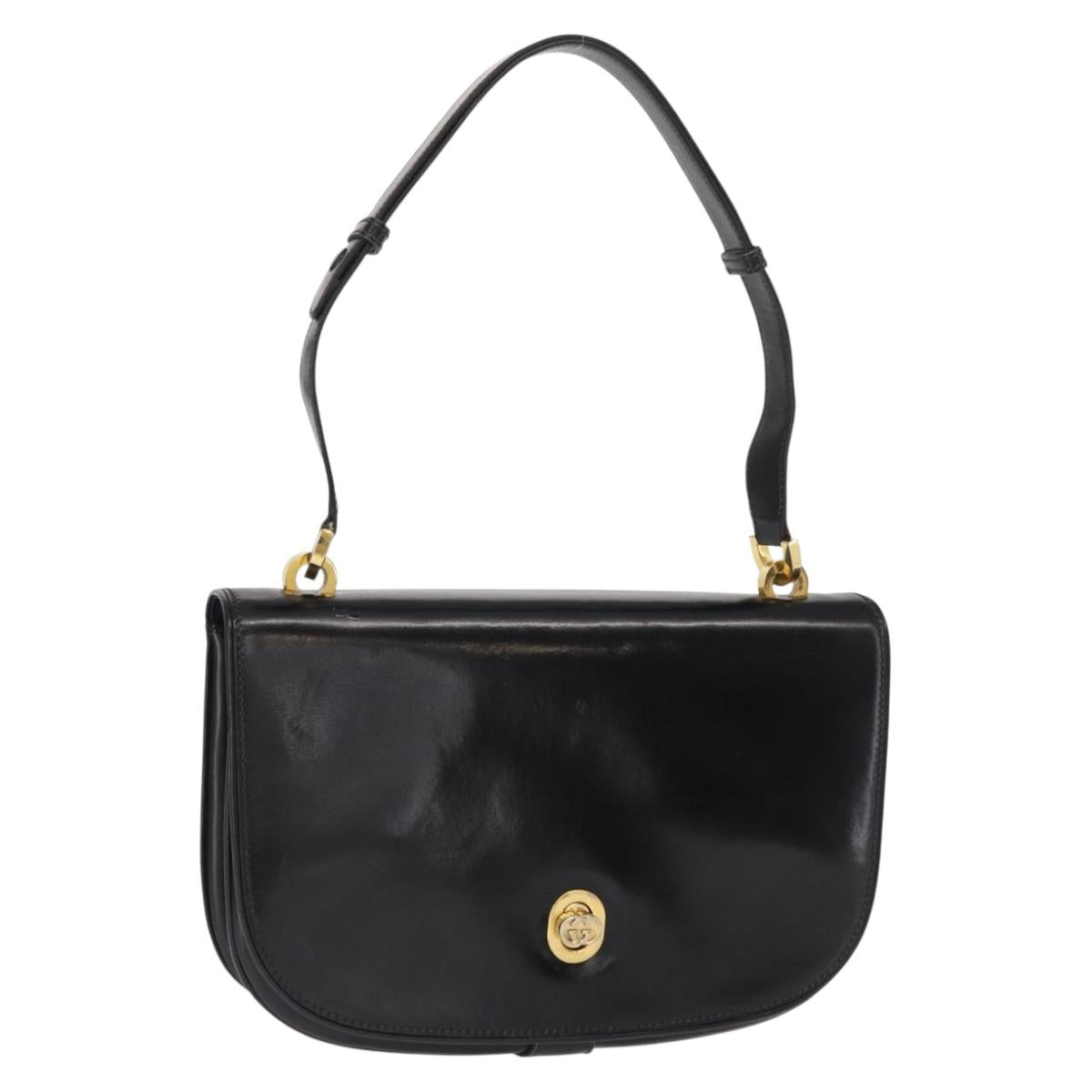 GUCCI Shoulder Bag Leather Black Gold Auth ep12147