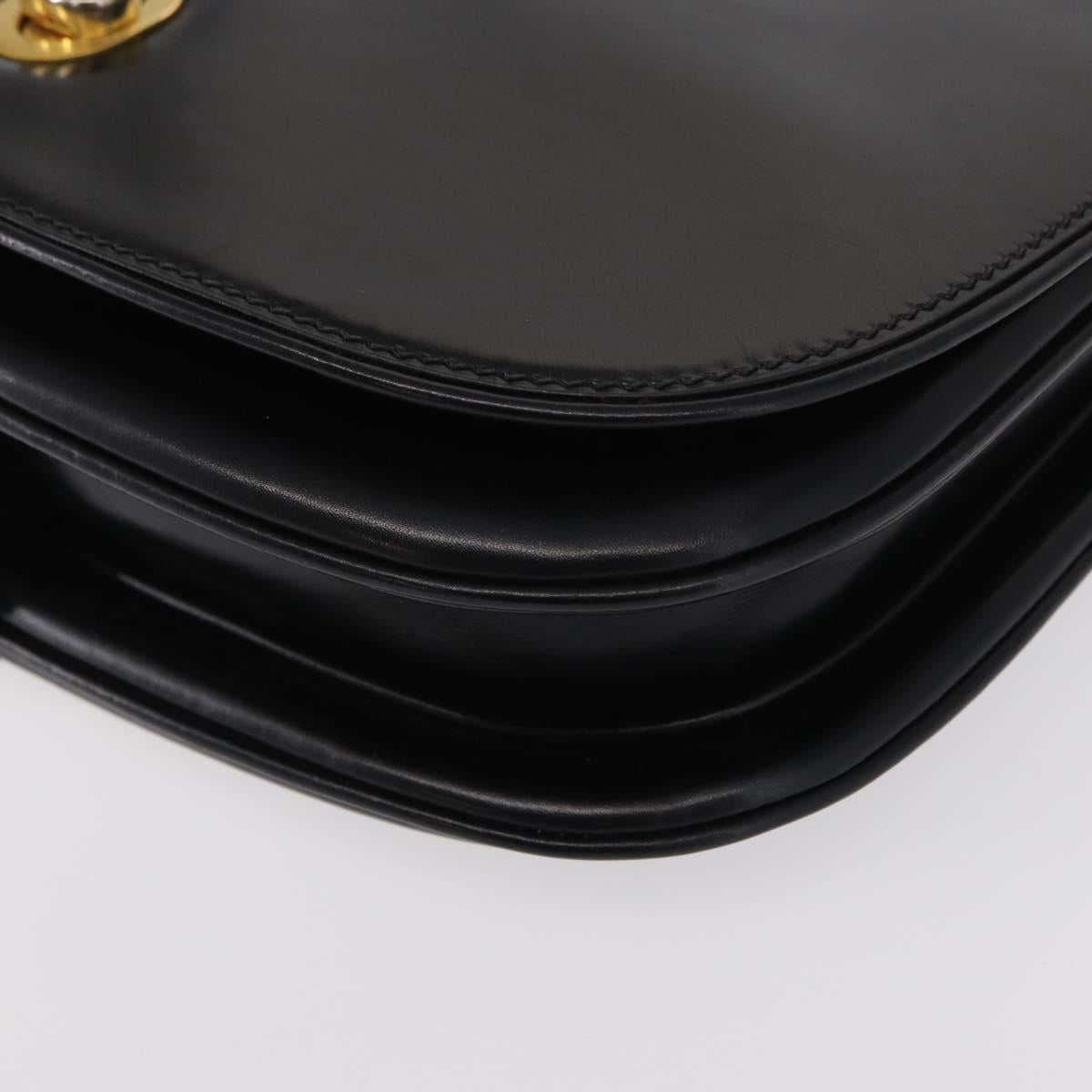 GUCCI Shoulder Bag Leather Black Gold Auth ep12147