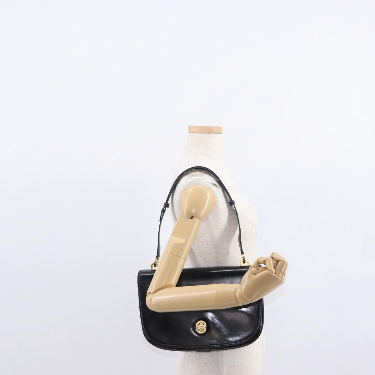 GUCCI Shoulder Bag Leather Black Gold Auth ep12147