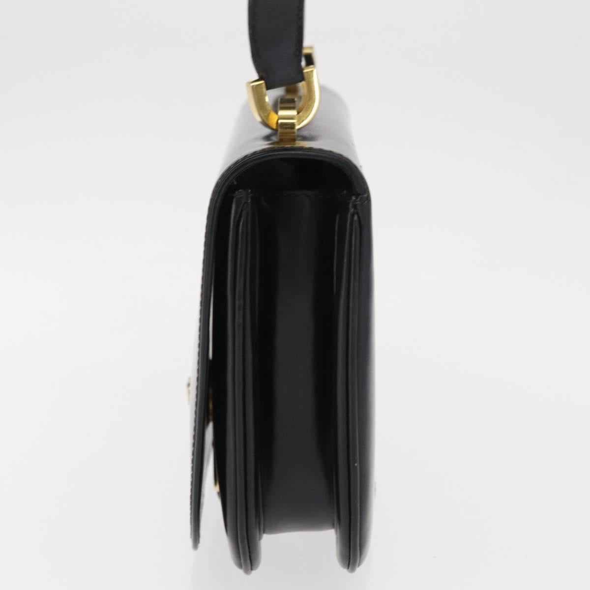 GUCCI Shoulder Bag Leather Black Gold Auth ep12147