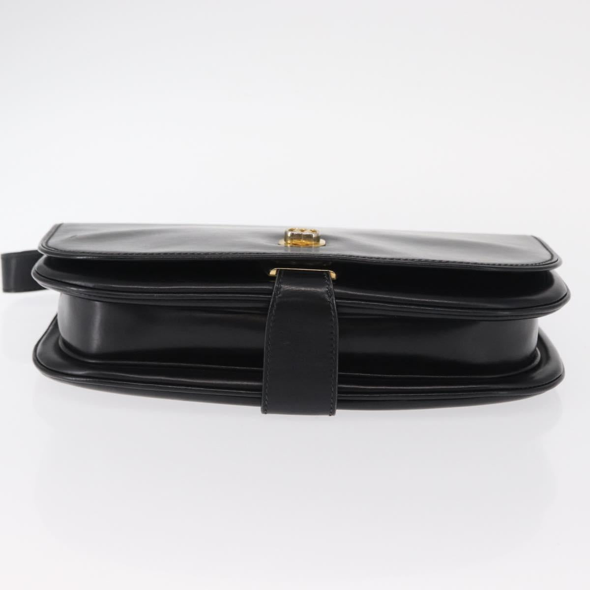 GUCCI Shoulder Bag Leather Black Gold Auth ep12147