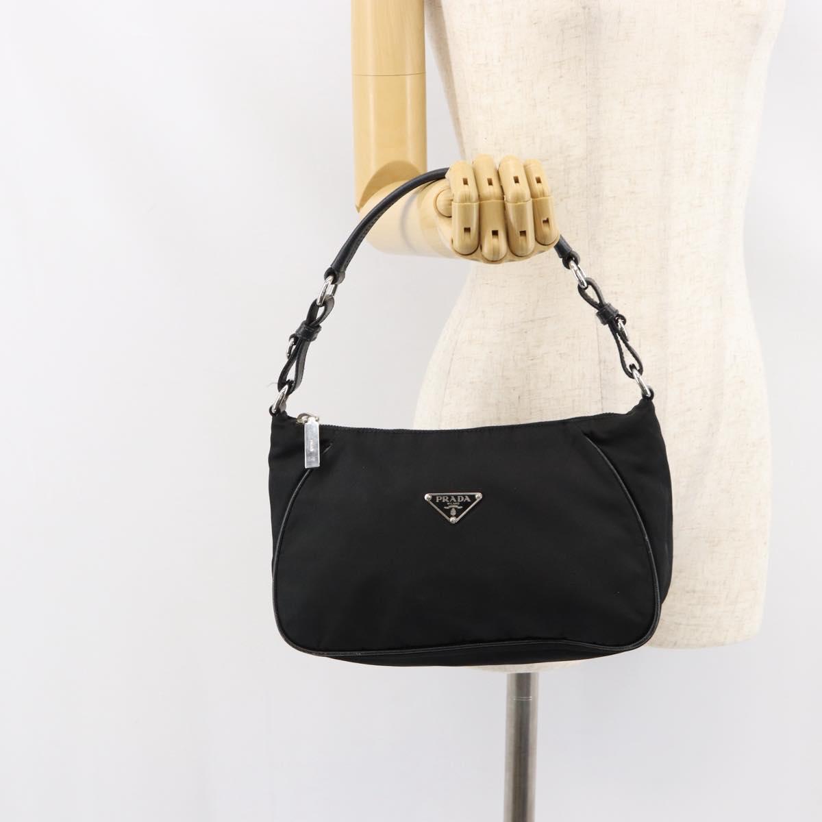 PRADA Hand Bag Nylon Black Silver Auth ep12152
