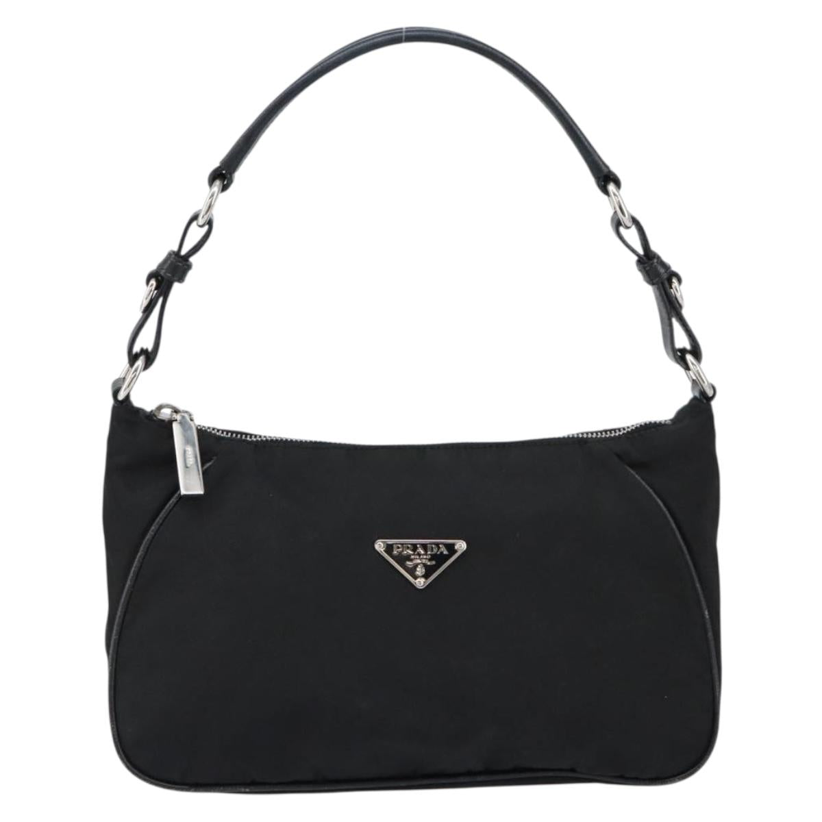 PRADA Hand Bag Nylon Black Silver Auth ep12152