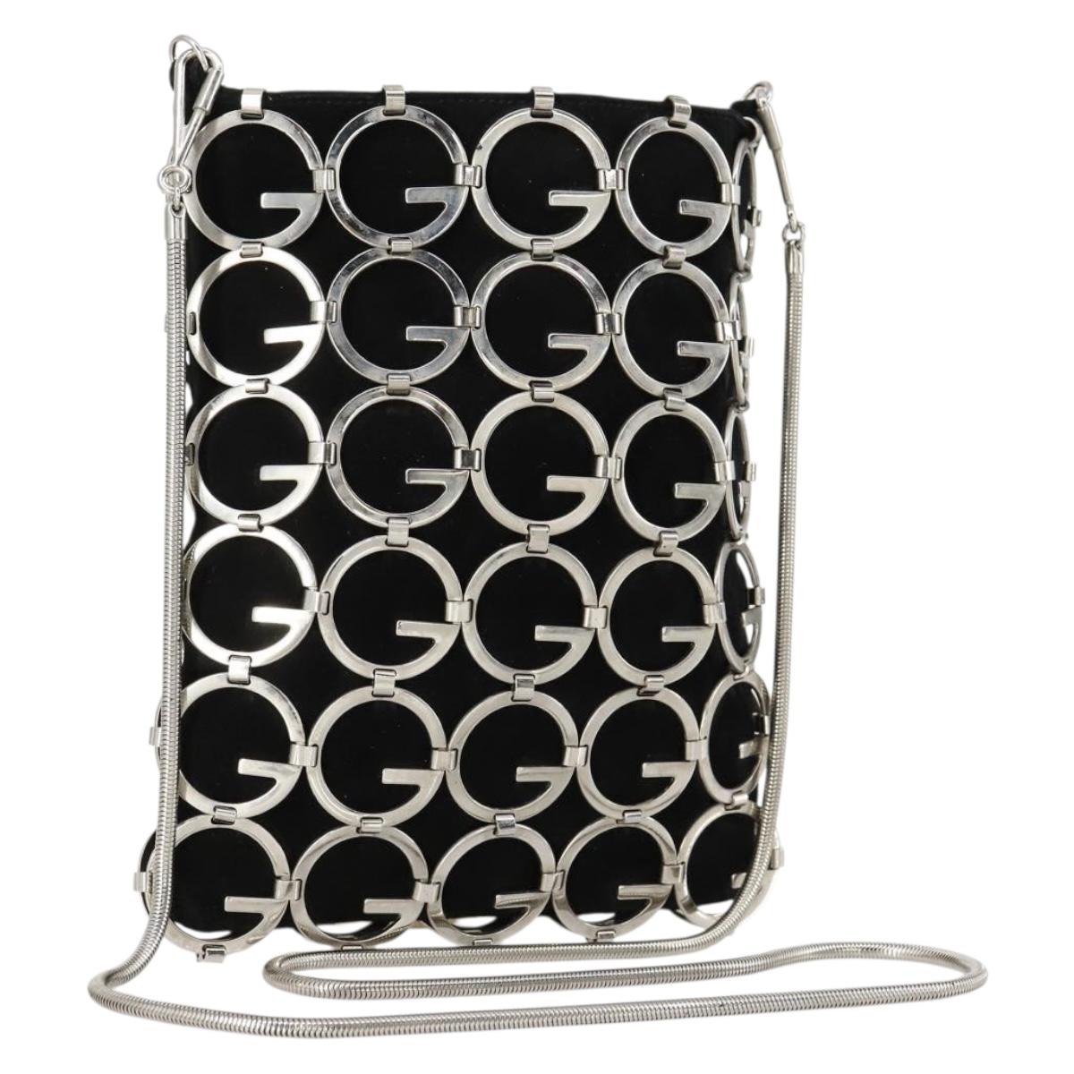 GUCCI Chain Shoulder Bag Suede Black Silver Auth ep12154