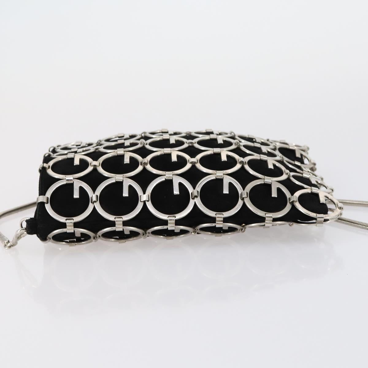 GUCCI Chain Shoulder Bag Suede Black Silver Auth ep12154