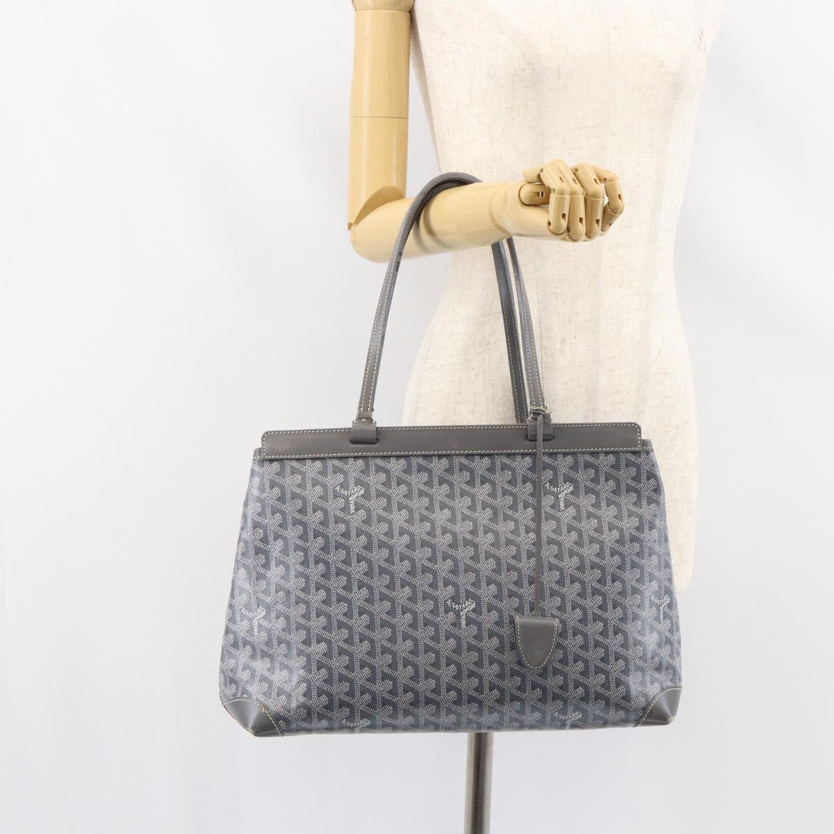 GOYARD Herringbone Belcious PM Tote Bag PVC Leather Gray Auth ep12155