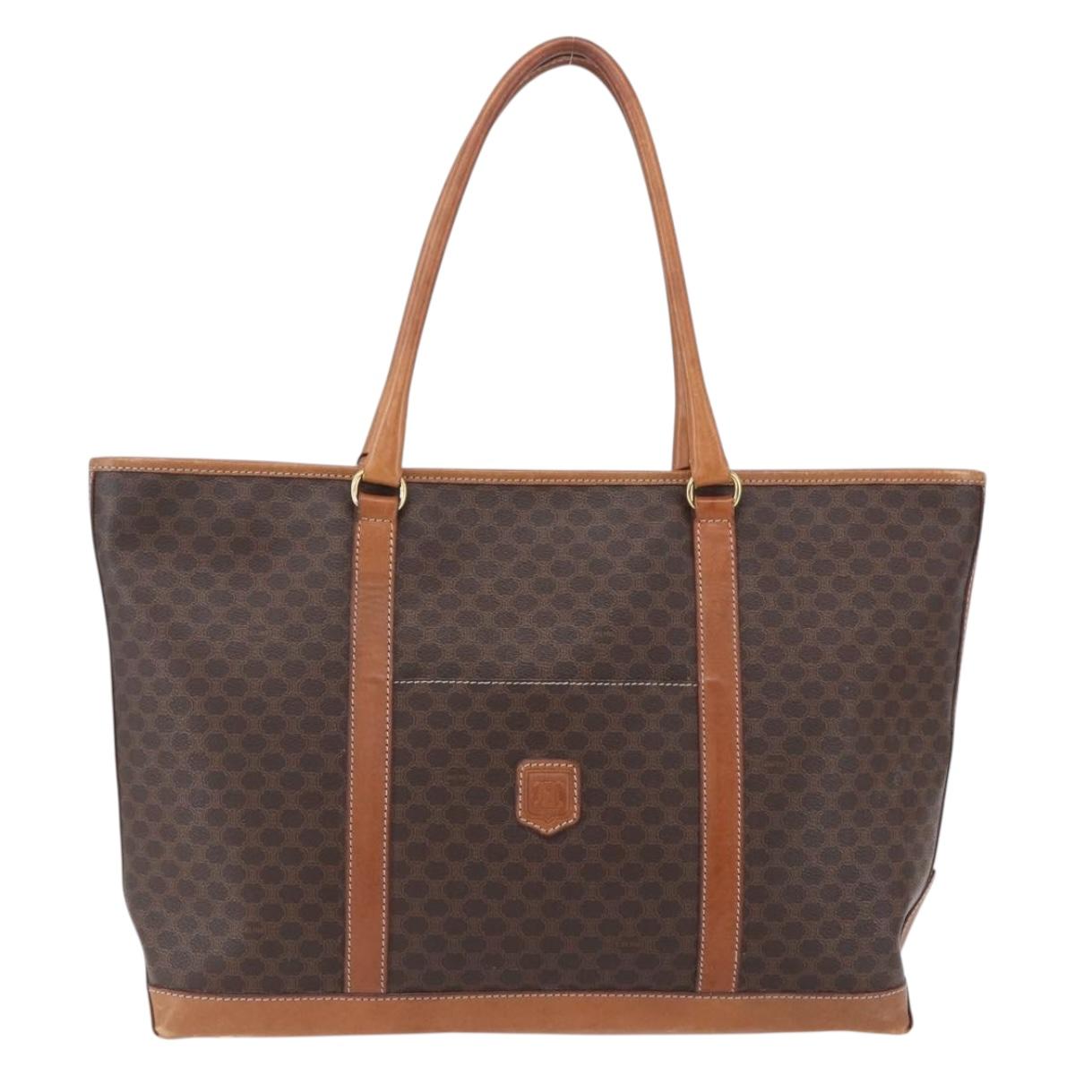 CELINE Macadam Canvas Tote Bag PVC Leather Brown Gold Auth ep12161