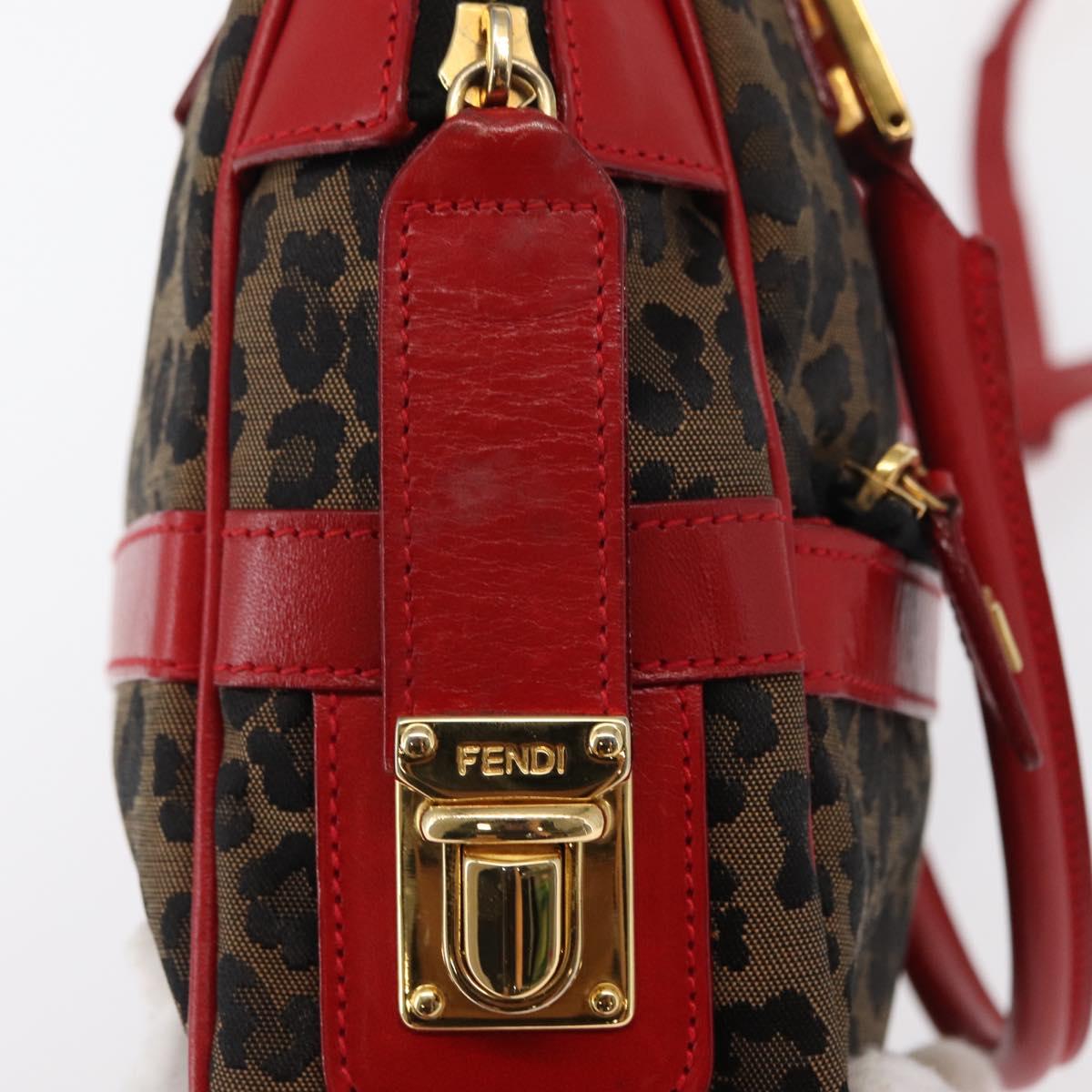 FENDI Hand Bag Canvas 2way Brown Gold Auth ep12165